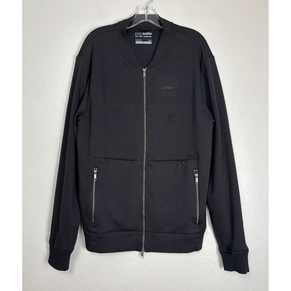 Pacsafe Transit Anti-Theft Bomber Jacket Mens XL Black Polygiene Travel Zip 2394